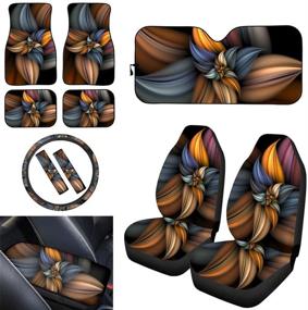 img 4 attached to 🌸 UNICEU Colorful Flower Car Interior Accessories Set for Women: Seat Covers, Steering Wheel Cover, Armrest Pad, Seat Belt Pads, Sunshades & Floor Mats