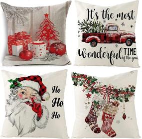 img 4 attached to TEAYTIS Christmas Pillow Farmhouse Covers）