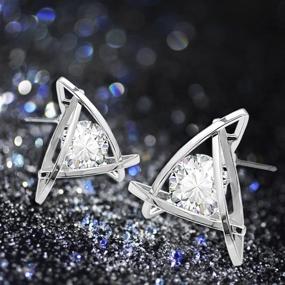 img 1 attached to 💎 ROSE GOLD SILVER PLATED Stud Earrings Round Cut Cubic Zirconia Triangle Shape for Women & Girls - JOYA GIFT