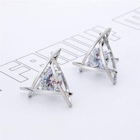 img 2 attached to 💎 ROSE GOLD SILVER PLATED Stud Earrings Round Cut Cubic Zirconia Triangle Shape for Women & Girls - JOYA GIFT