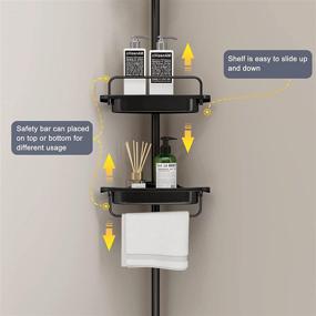 img 1 attached to 🚿 Rustproof Tension Shower Caddy Corner Shelf for Bathroom and Bathtub - HomeHelper Shower Storage Organizer with Adjustable Shelves and Tension Pole - Ideal for Shampoo Accessories - Black, 4 Tier