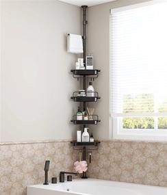 img 3 attached to 🚿 Rustproof Tension Shower Caddy Corner Shelf for Bathroom and Bathtub - HomeHelper Shower Storage Organizer with Adjustable Shelves and Tension Pole - Ideal for Shampoo Accessories - Black, 4 Tier