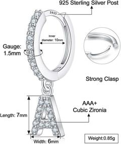 img 2 attached to Серьги с первоначальной буквой для женщин и девушек, маленькие серьги-кольца из 925 стерлингового серебра, гипоаллергенные серьги-кольца с подвесками из циркония