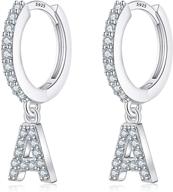 👩 women's girls' initial earrings, 925 sterling silver small hoop earrings, hypoallergenic cz dangle initial hoop earrings logo