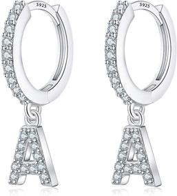 img 4 attached to 👩 Women's Girls' Initial Earrings, 925 Sterling Silver Small Hoop Earrings, Hypoallergenic CZ Dangle Initial Hoop Earrings