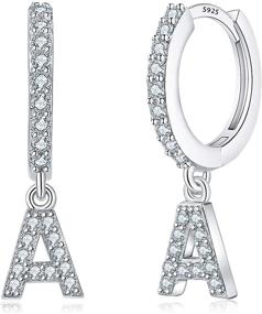 img 1 attached to 👩 Women's Girls' Initial Earrings, 925 Sterling Silver Small Hoop Earrings, Hypoallergenic CZ Dangle Initial Hoop Earrings