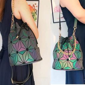 img 1 attached to 🌈 Versatile Geometric Luminous Bag: Changeable Shape, Rainbow Holographic Leather Handbag with Top Handle, Satchel Shoulder, and Large Capacity