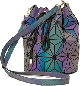 img 4 attached to 🌈 Versatile Geometric Luminous Bag: Changeable Shape, Rainbow Holographic Leather Handbag with Top Handle, Satchel Shoulder, and Large Capacity