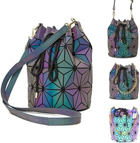 img 3 attached to 🌈 Versatile Geometric Luminous Bag: Changeable Shape, Rainbow Holographic Leather Handbag with Top Handle, Satchel Shoulder, and Large Capacity