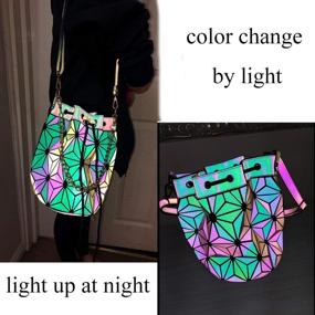 img 2 attached to 🌈 Versatile Geometric Luminous Bag: Changeable Shape, Rainbow Holographic Leather Handbag with Top Handle, Satchel Shoulder, and Large Capacity