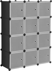 img 4 attached to 📦 Black Cube Storage Organizer, 12-Cube Closet Shelves, DIY Plastic Cabinet, Modular Bookcase with Doors for Bedroom, Living Room, Office - SONGMICS ULPC34HV1