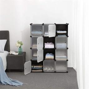 img 3 attached to 📦 Black Cube Storage Organizer, 12-Cube Closet Shelves, DIY Plastic Cabinet, Modular Bookcase with Doors for Bedroom, Living Room, Office - SONGMICS ULPC34HV1