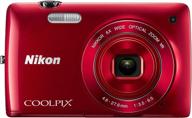 nikon coolpix s4300 16 mp digital camera with 6x zoom nikkor glass lens and 3-inch touchscreen lcd (red) logo
