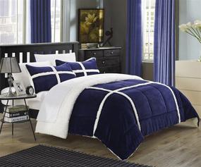 img 1 attached to Navy Queen 3 Piece Chloe Sherpa Comforter Set by Chic Home - Luxurious and Stylish