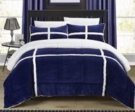 navy queen 3 piece chloe sherpa comforter set by chic home - luxurious and stylish logo