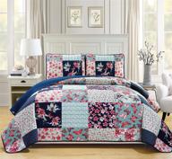 🌸 stella collection 3-piece oversized king/california king bedspread coverlet quilted in flower butterfly print, off white, navy blue, teal green, red, measuring 118" x 95" - new logo