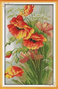 img 1 attached to Benway Poppy Flowers Counted Cross Stitch Kit - 14 Count, 35x52cm