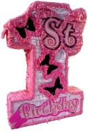 🎉 pinatas girls first birthday: number one butterfly windows & shiny accents - party game, decoration & photo prop in pink logo