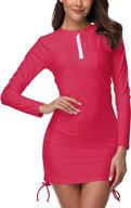 👙 anrabess women's rash guard swim shirt: long sleeve one piece with adjustable ruched side, uv sun protection, and half zipper logo