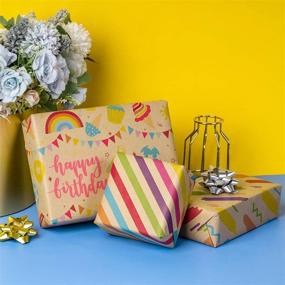 img 1 attached to RUSPEPA Wrapping Paper Rolls with Tags, Stickers and Jute String - Set of 🎁 3 Rolls - 17 inches x 10 feet per Roll - Ideal for Birthday Gifts