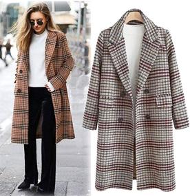 img 2 attached to 🧥 chouyatou Women's Traditional Plaid Wool Blend Long Trench Coat with Double Breasted Notched Collar