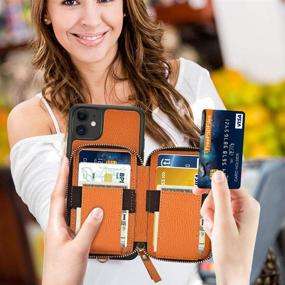 img 1 attached to 📱 ZVE iPhone 11 Wallet Case with Credit Card Slot and Zipper Money Holders - Brown