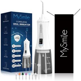 img 4 attached to MySmile Powerful Cordless Water Flosser: 5 Modes, OLED Display, 8 Tips, 350ml Tank - Ideal for Home & Travel (White)
