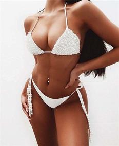 img 1 attached to 👙 Pearl Sparkle: Olaimisord Women's Two Piece Halter String Bikini Sets - Eye-Catching Swimwear for Glamorous Beach Getaways