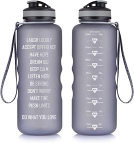 img 4 attached to 💧 48oz Water Bottle for Fitness and Workouts with Time Marker & Measurements - Stay Hydrated, Flip Top Non Leak Design BPA Free - Artoid Mode