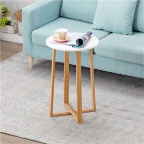 img 4 attached to 🌿 Zoopolyn Bamboo Modern Nightstand: Stylish and Functional Natural Wood End Table for Living Room - White Tall Design