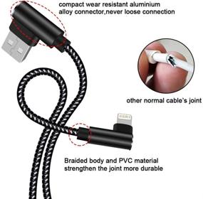 img 3 attached to ➡️ Braided Lightning Cable 10 FT 3 Pack - 90 Degree Right Angle iPhone Charger for iPhone XS/XR/X/8/7/6/iPad - Charging & Syncing Cord - Black White (10ft)