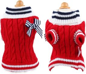 img 1 attached to 🐶 Navy Style Pet Dog Sweater: Knitted Braid Plait Turtleneck with Bowknot for Dogs & Cats