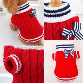 img 2 attached to 🐶 Navy Style Pet Dog Sweater: Knitted Braid Plait Turtleneck with Bowknot for Dogs & Cats