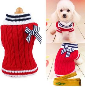 img 4 attached to 🐶 Navy Style Pet Dog Sweater: Knitted Braid Plait Turtleneck with Bowknot for Dogs & Cats