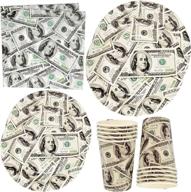 💲 hundred dollar bills birthday party supplies set – 24 9" plates, 24 7" plates, 24 9 oz. cups, 50 lunch napkins – cash casino themed disposable paper goods for adults, teens, and kids logo