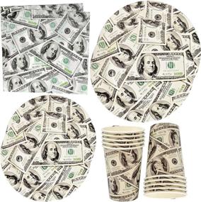 img 4 attached to 💲 Hundred Dollar Bills Birthday Party Supplies Set – 24 9" Plates, 24 7" Plates, 24 9 Oz. Cups, 50 Lunch Napkins – Cash Casino Themed Disposable Paper Goods for Adults, Teens, and Kids