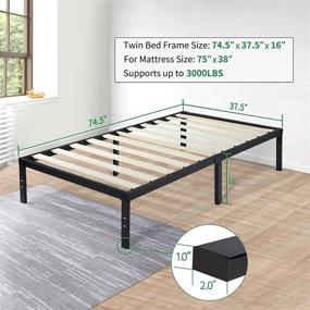 img 3 attached to 🛏️ Twin Platform Bed Frame - 16 Inch Height, NOAH MEGATRON Heavy Duty Wooden Slat Bed Frame - 16 Inch Mattress Foundation, No Box Spring Required (Twin)