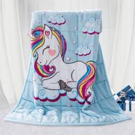 🦄 buzio weighted blanket 15lbs- unicorn fleece blanket for adults 140-190 lbs- cozy and calming sleep aid- 60x80 inch- sky blue logo