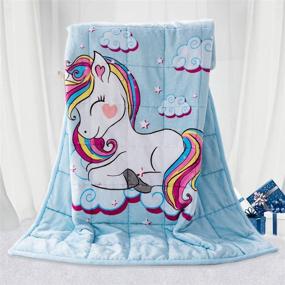 img 4 attached to 🦄 BUZIO Weighted Blanket 15lbs- Unicorn Fleece Blanket for Adults 140-190 lbs- Cozy and Calming Sleep Aid- 60x80 Inch- Sky Blue