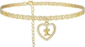 img 4 attached to Stunning 14K Real Gold Plated Initial Heart Anklet Bracelets - A-Z Alphabet Anklets for Women | Beach Jewelry & Christmas Gifts