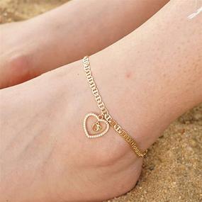 img 3 attached to Stunning 14K Real Gold Plated Initial Heart Anklet Bracelets - A-Z Alphabet Anklets for Women | Beach Jewelry & Christmas Gifts