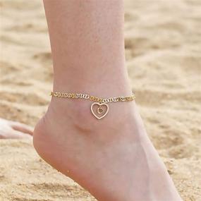 img 2 attached to Stunning 14K Real Gold Plated Initial Heart Anklet Bracelets - A-Z Alphabet Anklets for Women | Beach Jewelry & Christmas Gifts