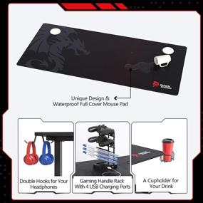 img 1 attached to 🎮 SEVEN WARRIOR Gaming Desk 60 INCH: T-Shaped Carbon Fiber Surface Computer Desk with Full Desk Mouse Pad, Double Headphone Hook, USB Gaming Rack, Cup Holder - Ultimate E-Sport Style Gamer Desk