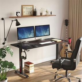 img 2 attached to 🎮 SEVEN WARRIOR Gaming Desk 60 INCH: T-Shaped Carbon Fiber Surface Computer Desk with Full Desk Mouse Pad, Double Headphone Hook, USB Gaming Rack, Cup Holder - Ultimate E-Sport Style Gamer Desk