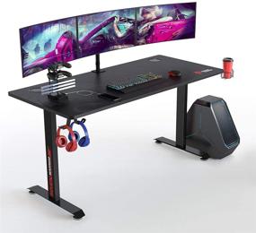 img 4 attached to 🎮 SEVEN WARRIOR Gaming Desk 60 INCH: T-Shaped Carbon Fiber Surface Computer Desk with Full Desk Mouse Pad, Double Headphone Hook, USB Gaming Rack, Cup Holder - Ultimate E-Sport Style Gamer Desk