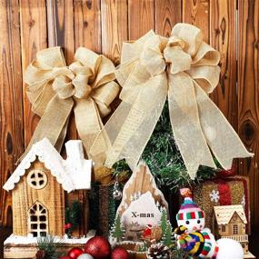 img 1 attached to Add Festive Charm with 2 Large Burlap Bow Handmade Christmas Decorations (Light Brown)