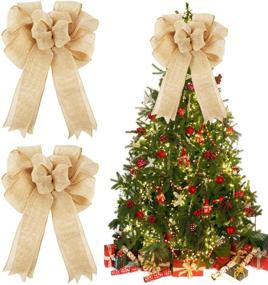 img 4 attached to Add Festive Charm with 2 Large Burlap Bow Handmade Christmas Decorations (Light Brown)