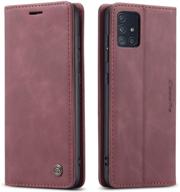 📱 protective samsung galaxy a51 wallet case: magnetic stand flip cover in wine red logo