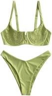 stylish zaful green ribbed shoulder underwire swimsuit for women logo