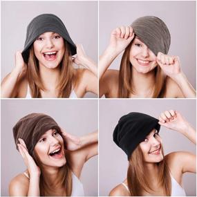 img 1 attached to 🧢 Comfy & Stylish 4-Piece Slouchy Beanie Hat Set: Stretchy Knit Skull Sleep Cap for Men & Women